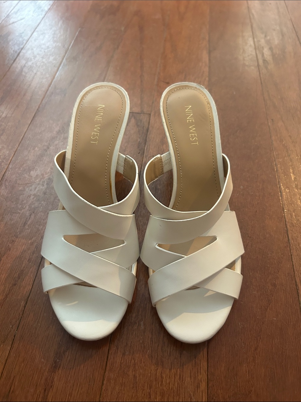 Nine West Ivory White Strappy Cork Wedge Sandals Size 7.5